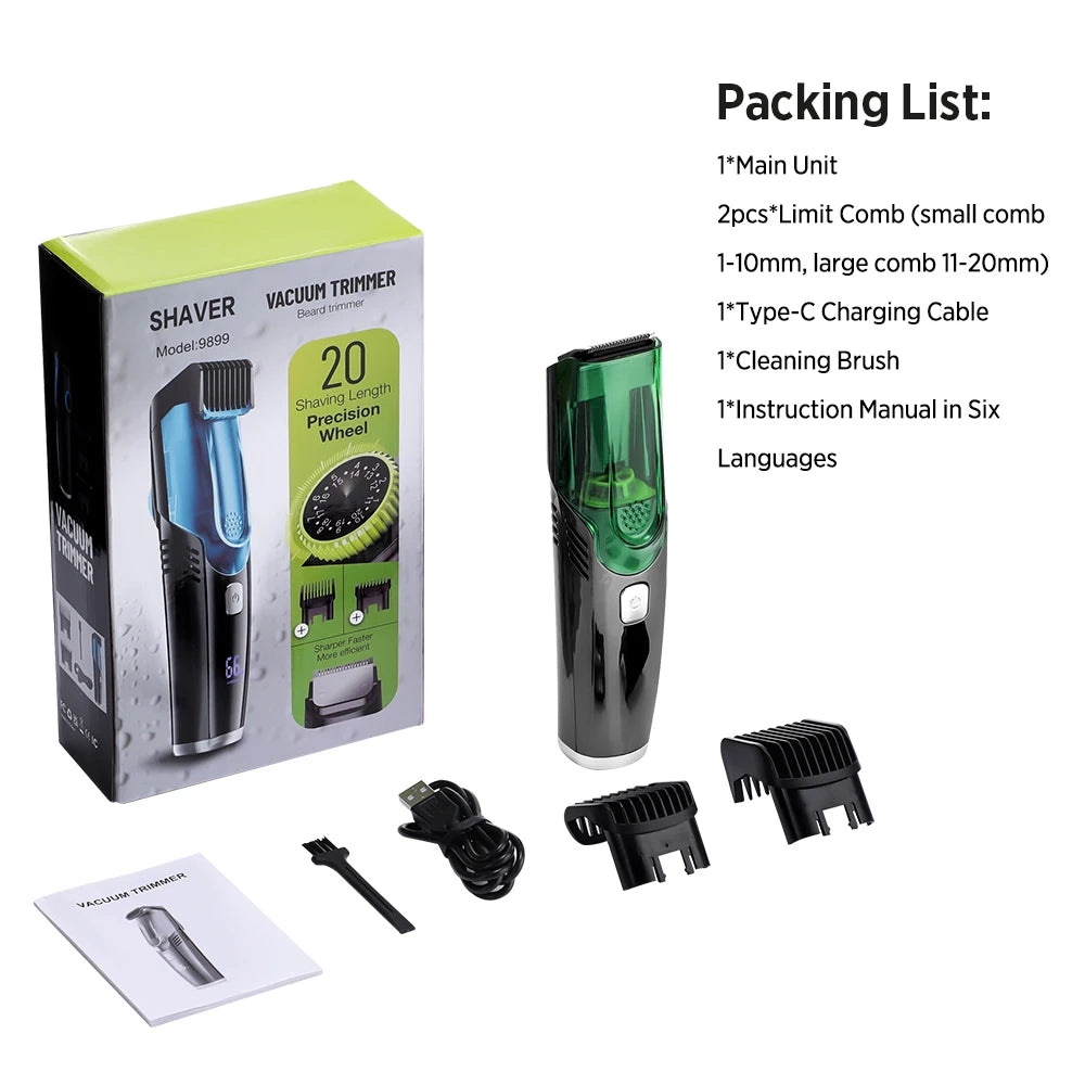 AFDEAL 2-in-1 Vacuum Beard Trimmer | 20-Length Grooming Kit Electric Beard Trimmer PRIMED green