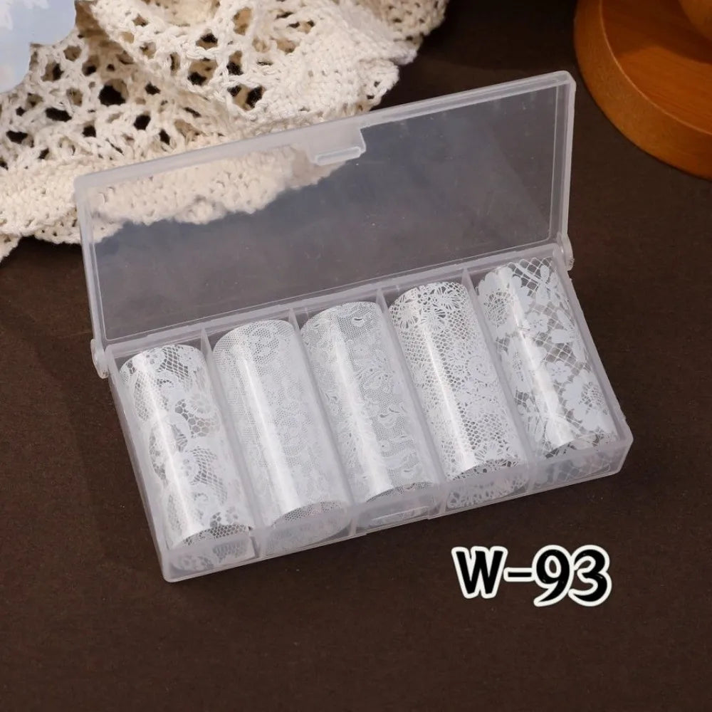 Holographic Lace Nail Foils – Black & White Sequin Stickers