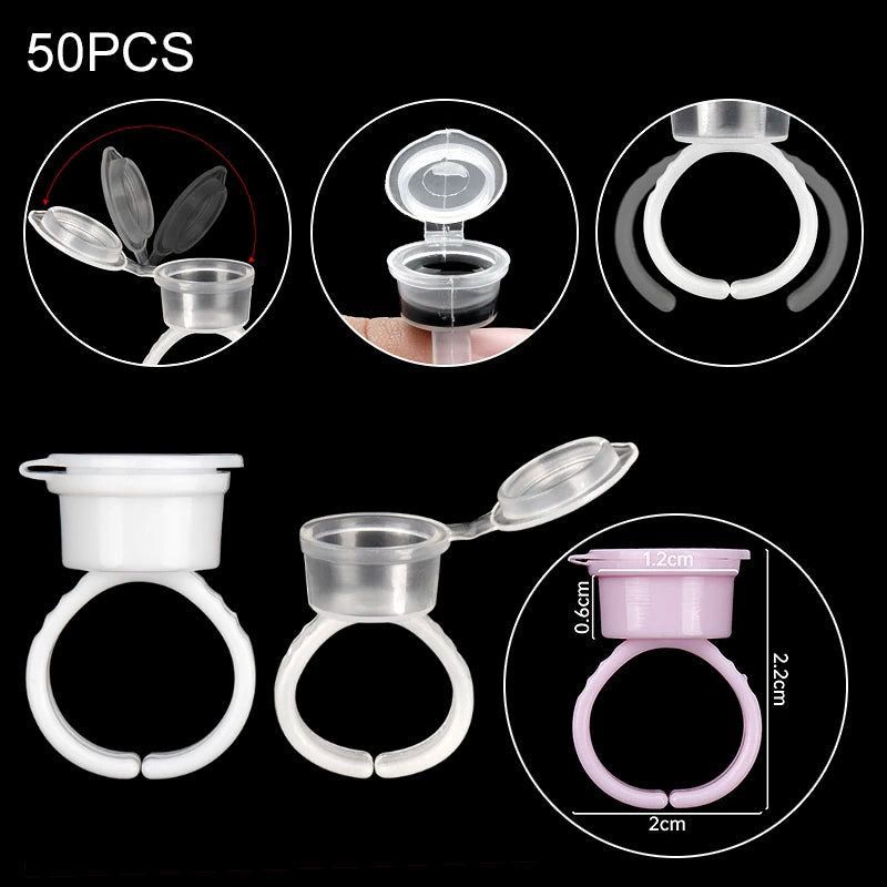 50pcs Disposable Eyelash Glue Rings | Lash Extension Fan Cups Lash Extension Supplies PRIMED