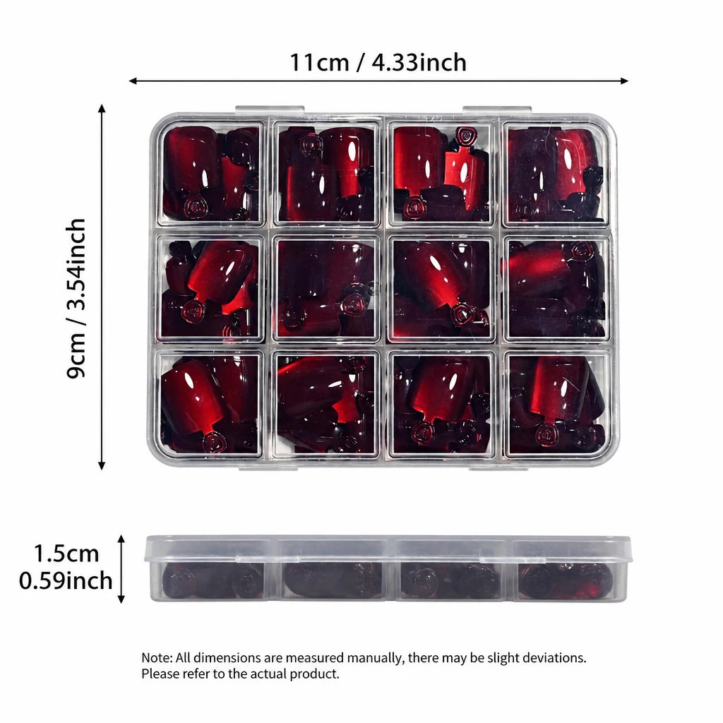 144Pcs Rose Red Cat Eye Press-On Toenails | Short Square Tips