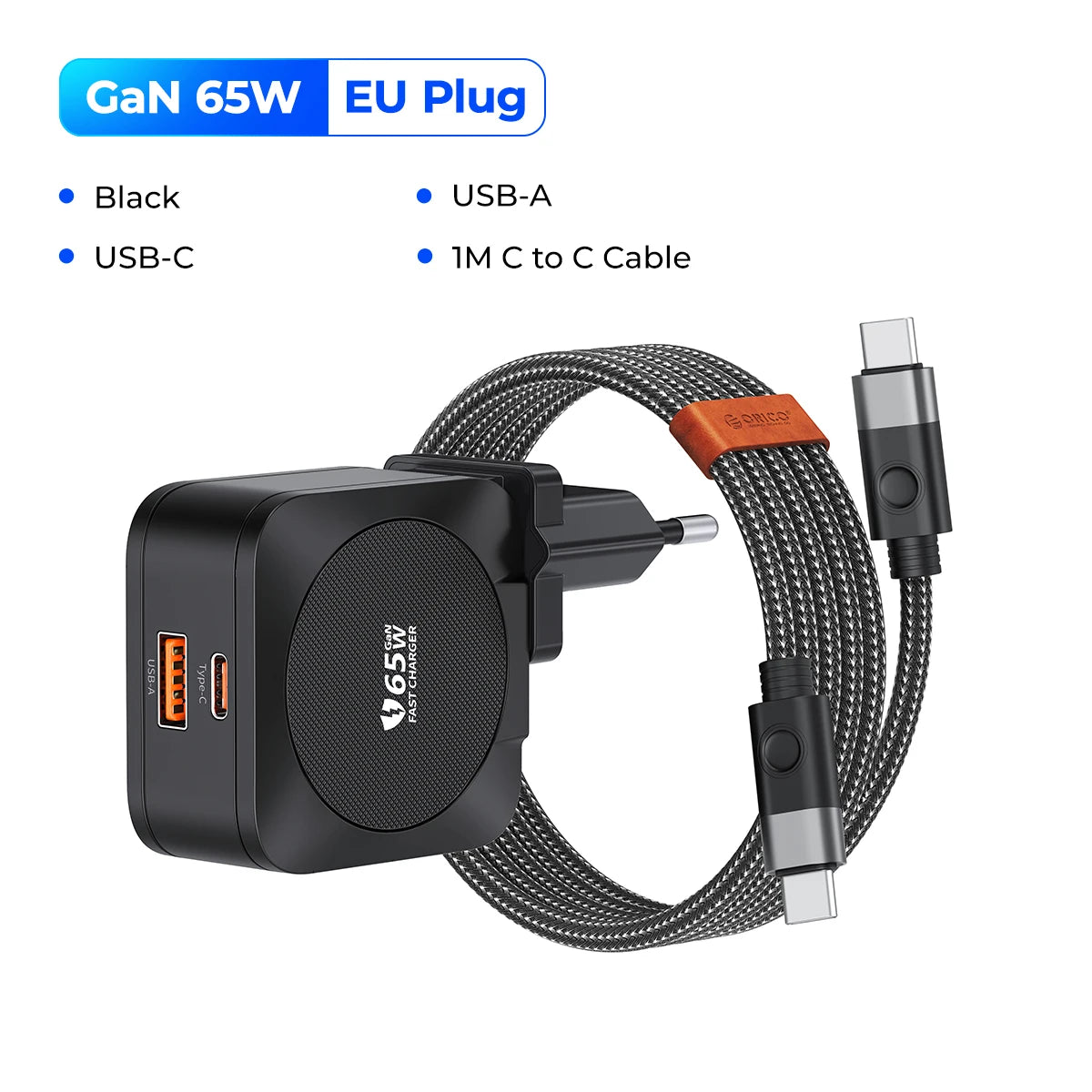 ORICO 65W GaN USB-C Fast Charger – iPhone, Laptop & More GaN USB-C Charger PRIMED 65W EU WIth Cable 1 China Mainland