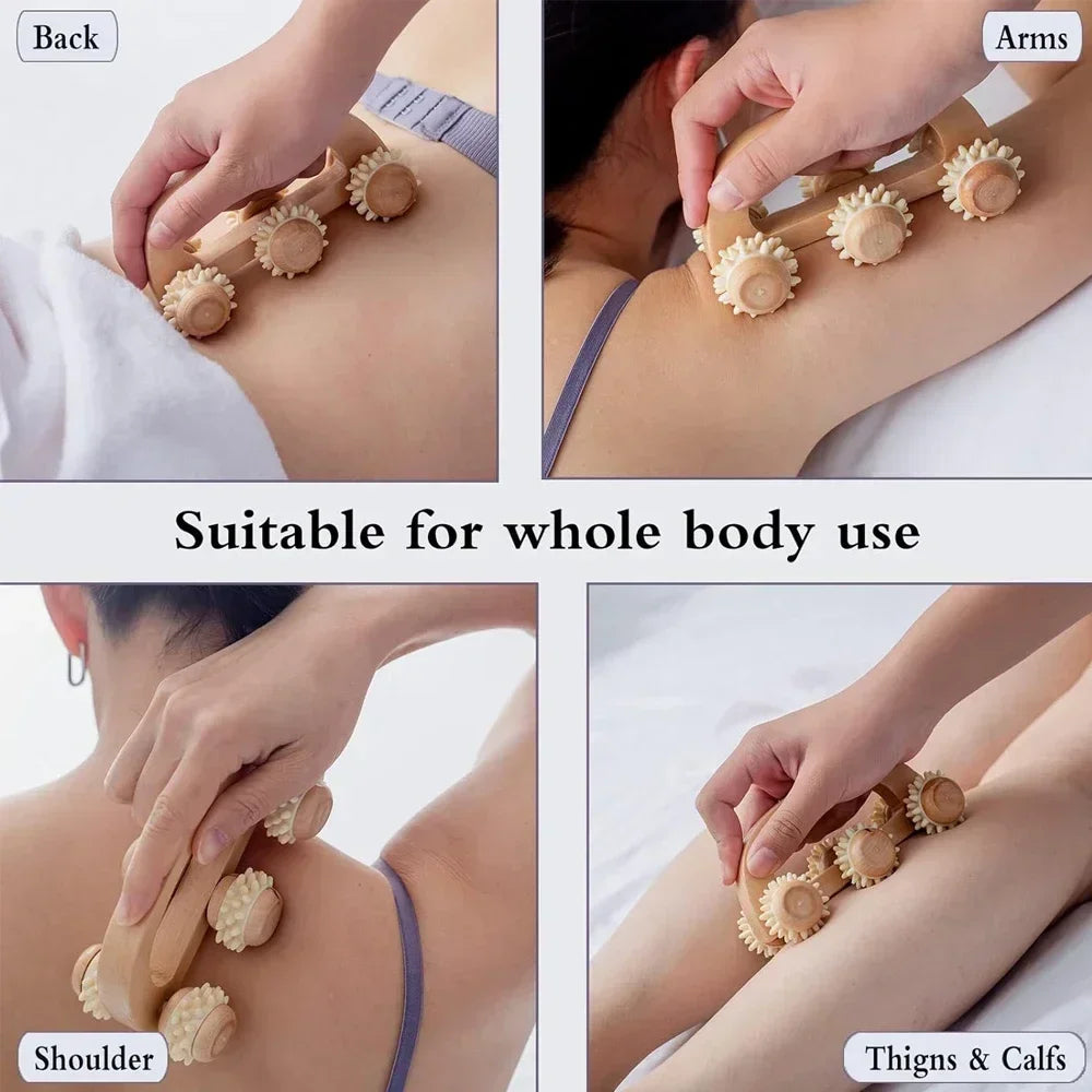Wooden Massage Roller – 6-Ball Manual Body Massager Tool