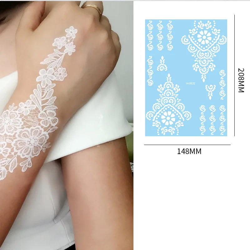 White Henna Flower Temporary Tattoo Sticker – Body Art