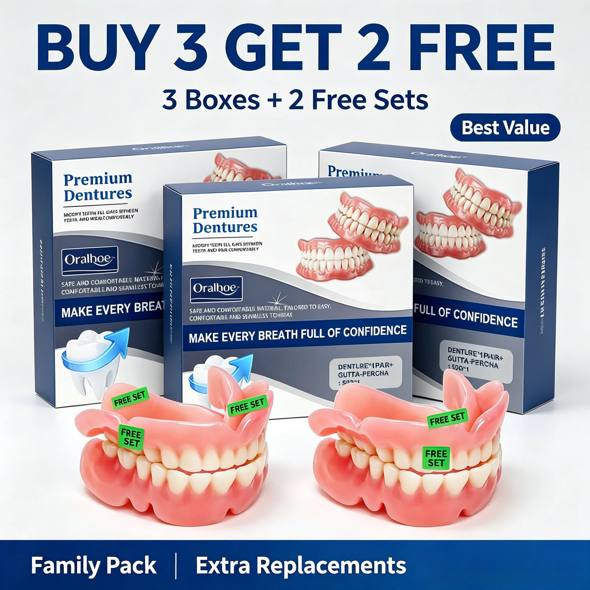 Soft Silicone Snap-On Dentures Full Set – Upper & Lower