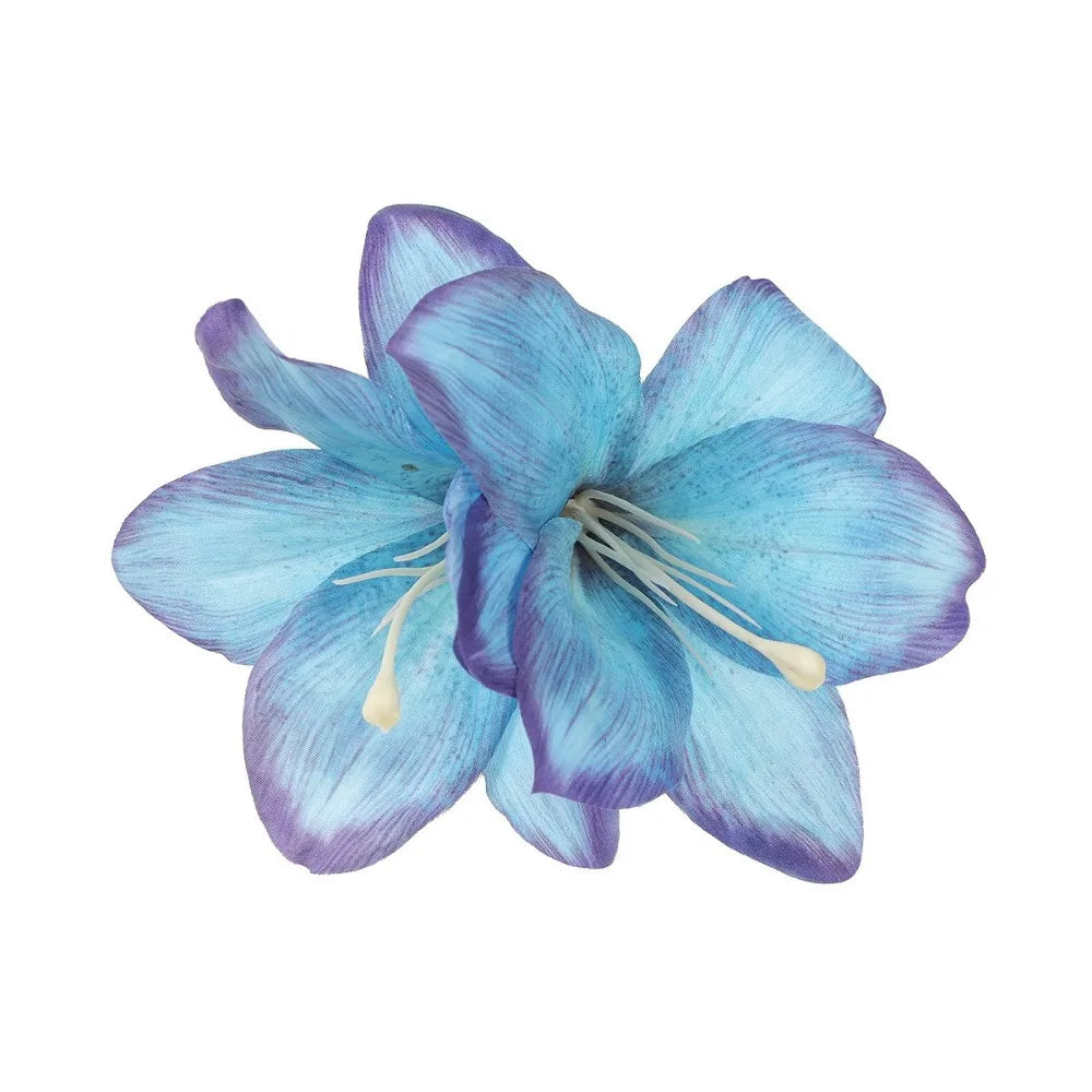 Lily Flower Duckbill Hair Clip | Bohemian Double Flower Floral Hair Clip PRIMED Blue