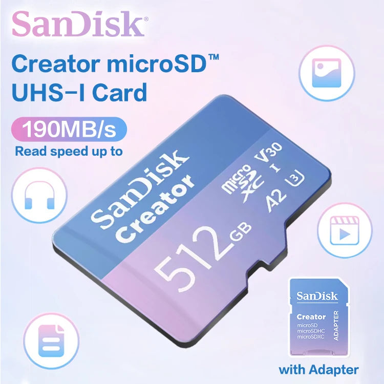 SanDisk Creator MicroSD V30 U3 A2 – 190MB/s Dash Cam & Drone MicroSD Memory Card PRIMED