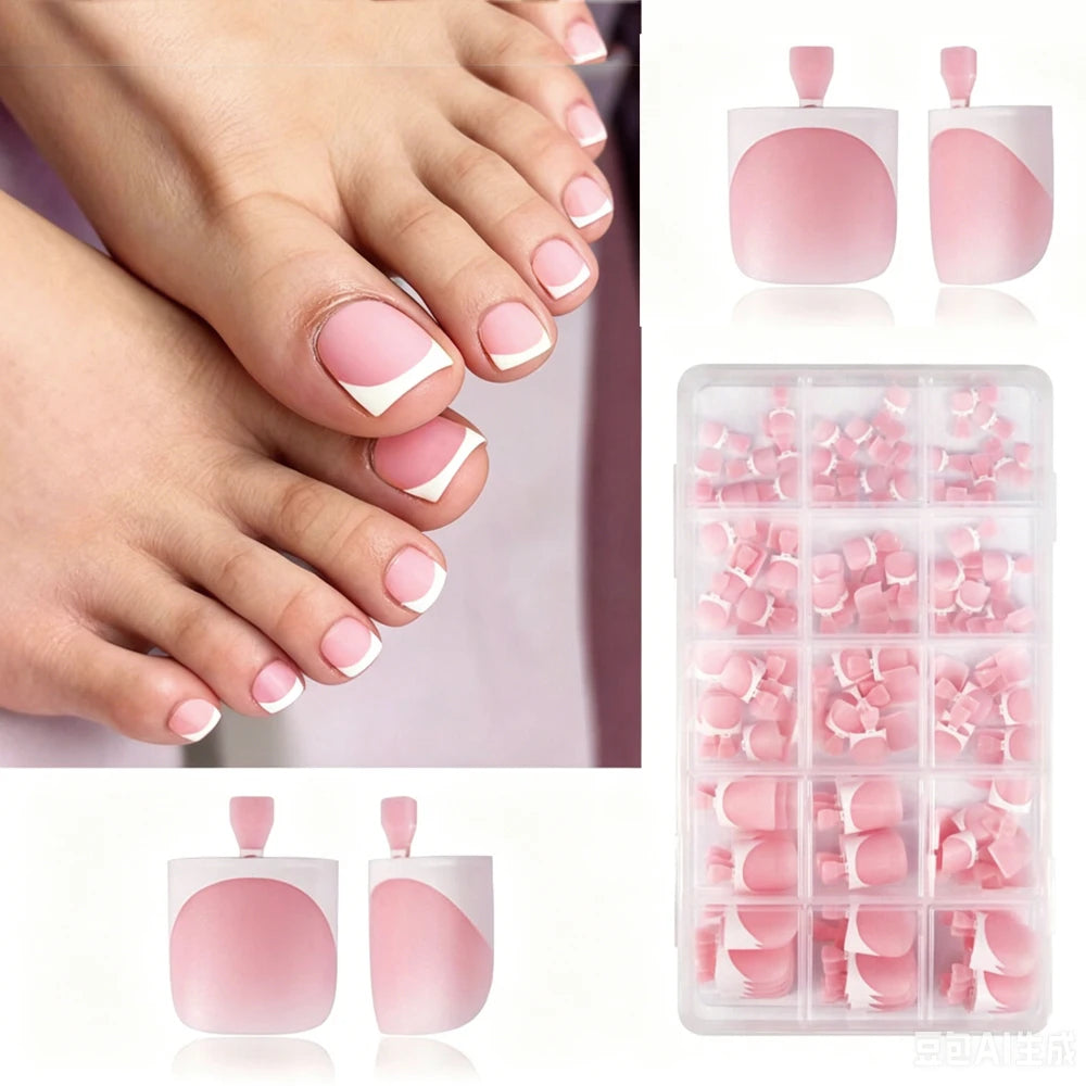 150Pcs Nude French Press-On Toenails | Square Light Pink Gel Tips