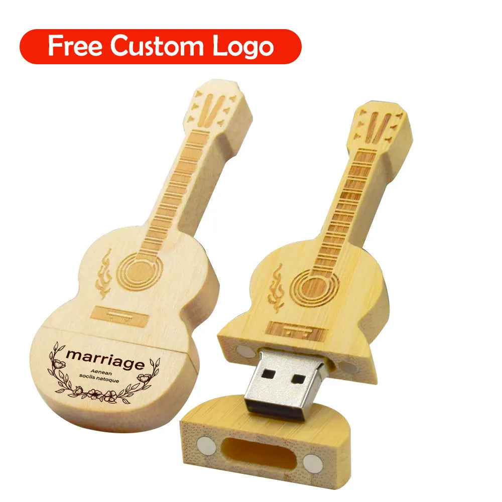 Wooden Guitar USB Flash Drive 32GB 64GB 128GB | Custom Logo USB Flash Drive PRIMED