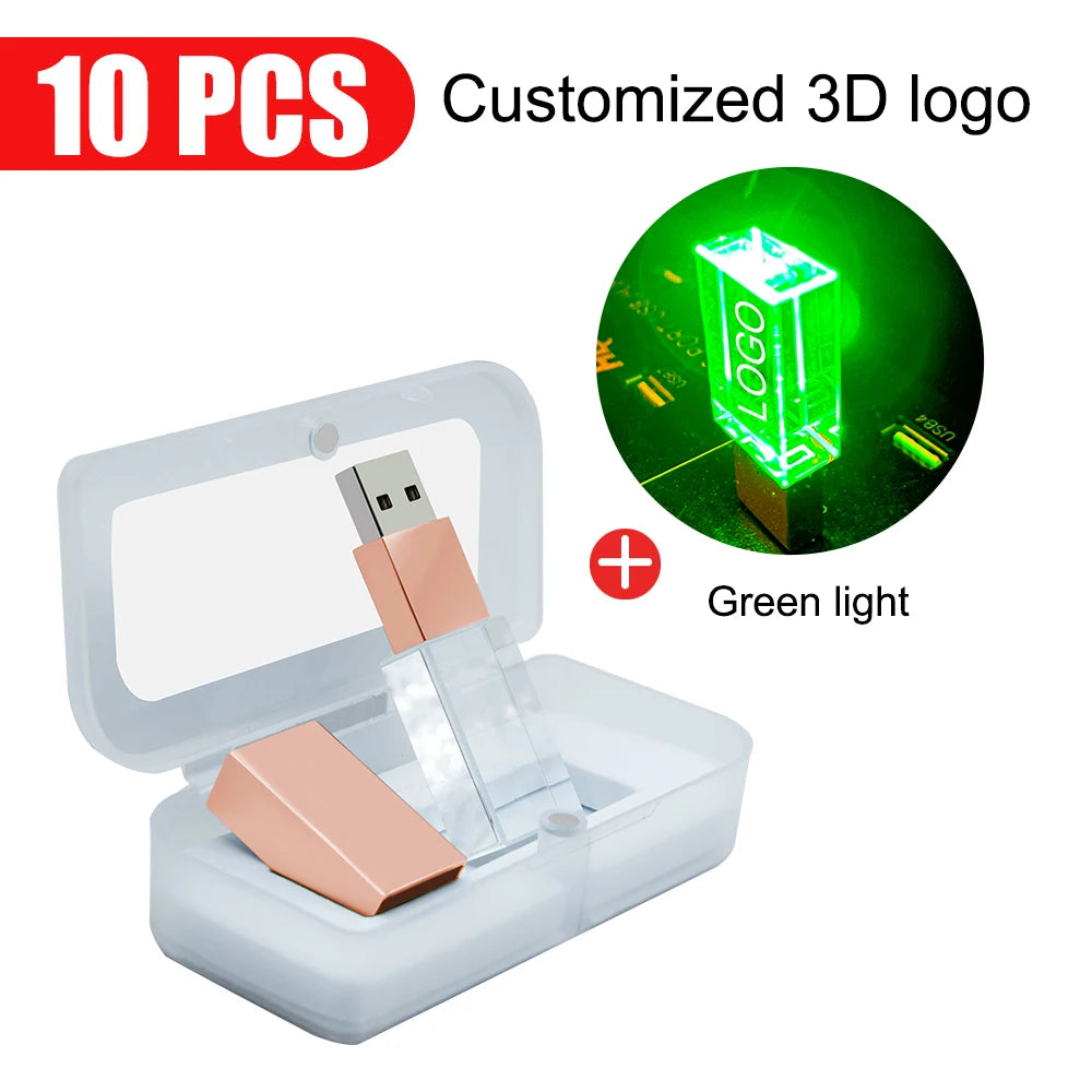 10-Pack 128GB Crystal LED USB Flash Drives | Free Custom Logo