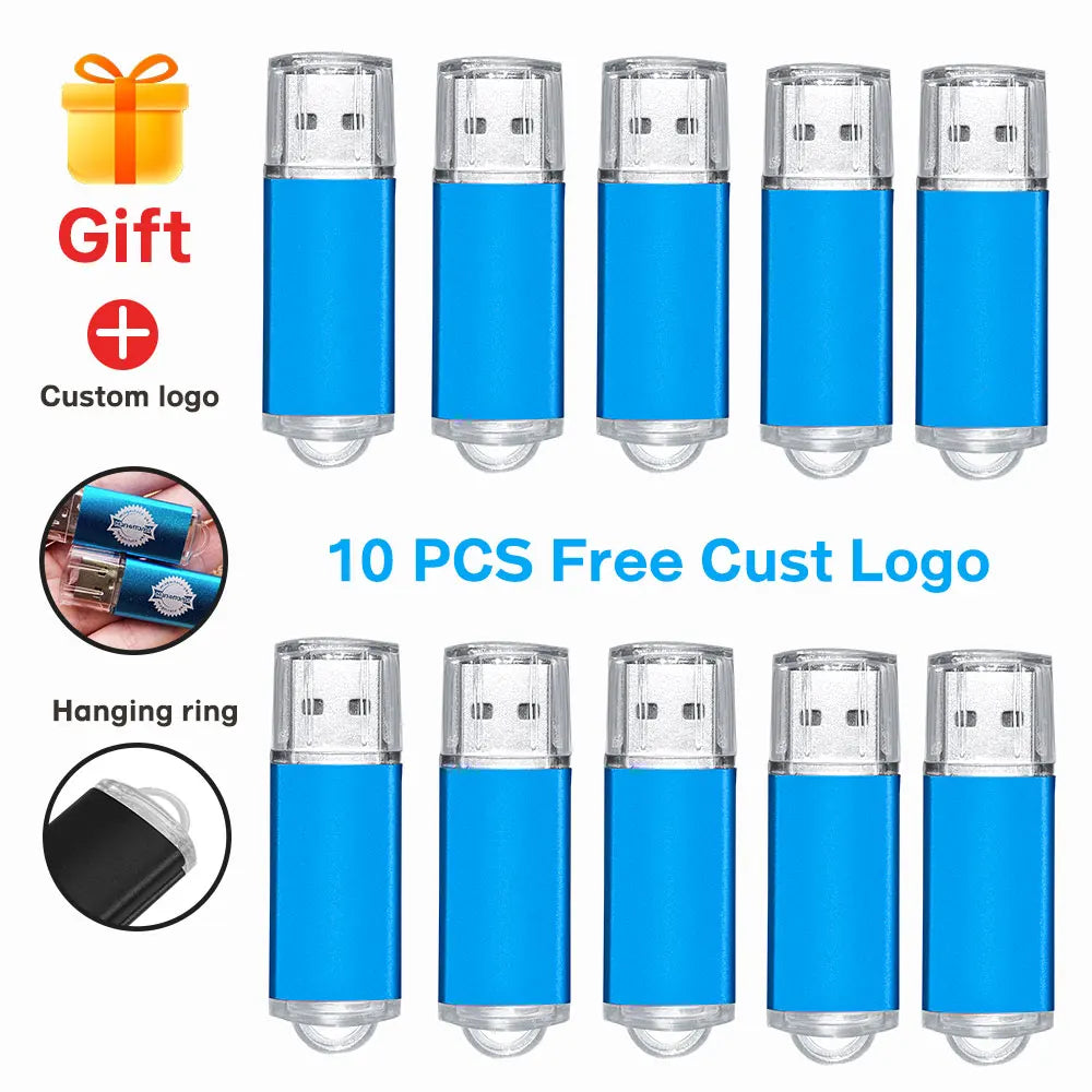 10-Pack Custom Logo Metal USB Flash Drives 256MB–128GB USB Flash Drive PRIMED 1GB x 10PCS blue-B
