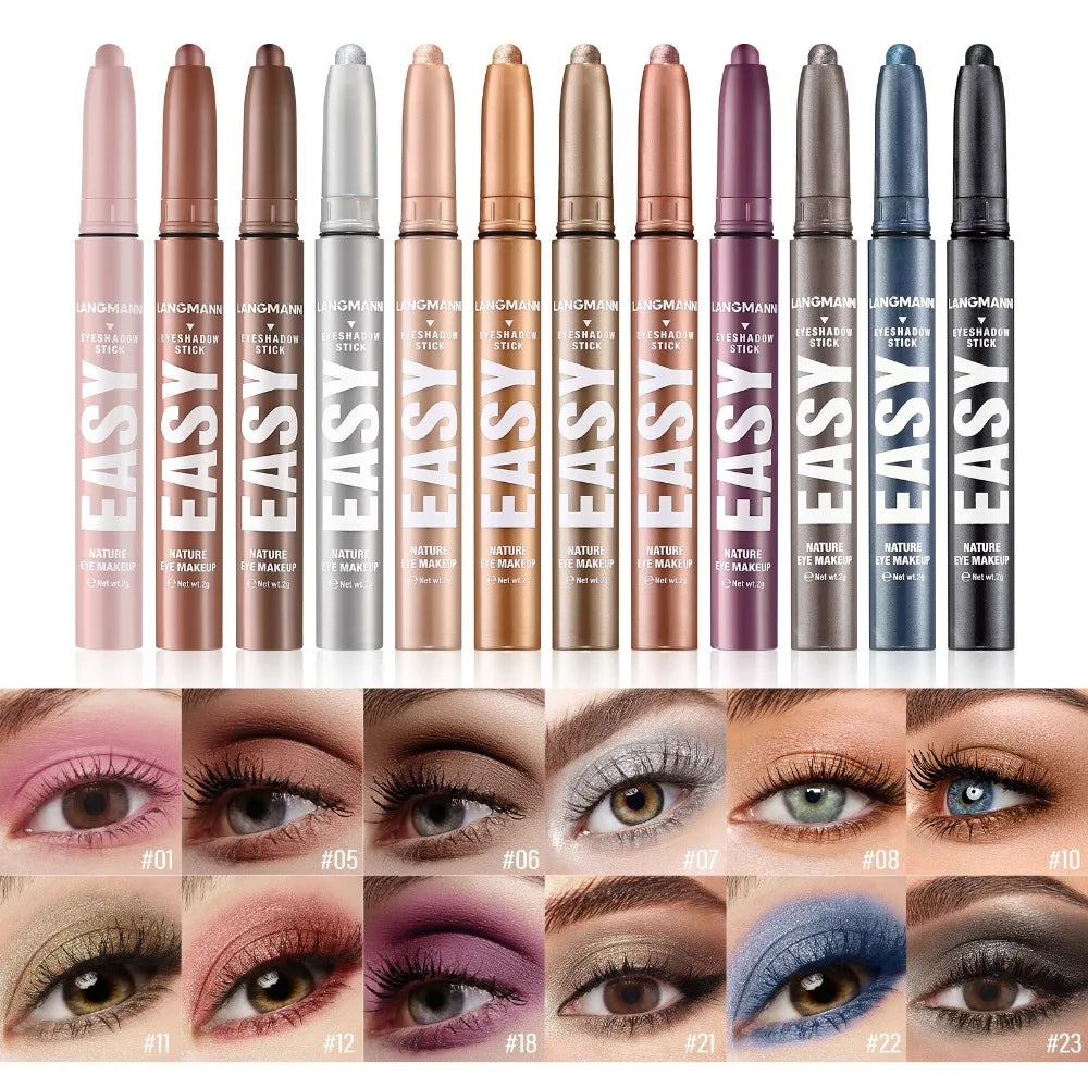 12-Color Waterproof Pearly Eyeshadow Stick – Glitter & Matte Eyeshadow Stick PRIMED