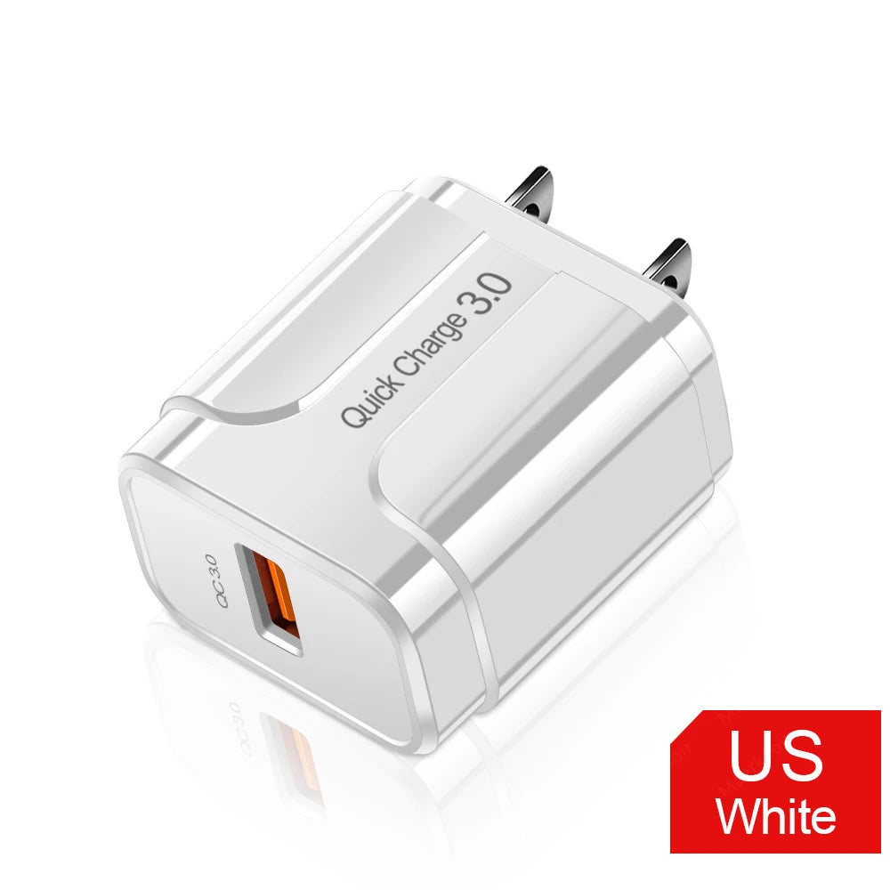 QC3.0 18W Fast USB Wall Charger – EU/US Plug Travel Adapter USB Wall Charger PRIMED White US