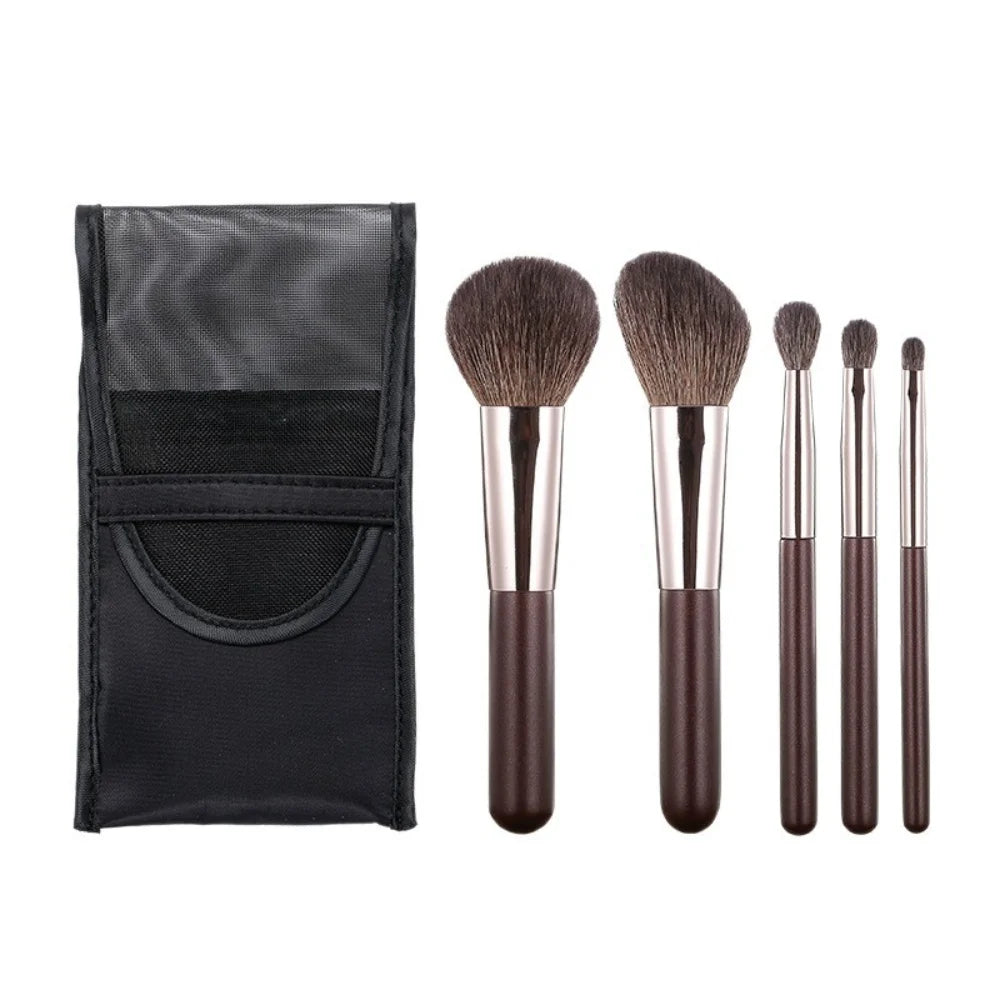 5-Piece Travel Makeup Brush Set – Goat Hair & Wood Handle