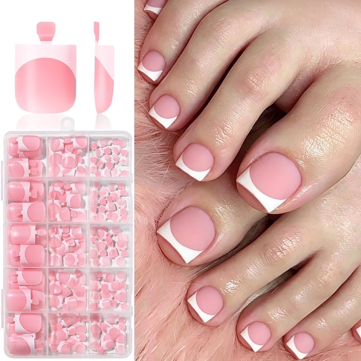 150Pcs Matte Nude Pink French Press-On Toenails Short Square