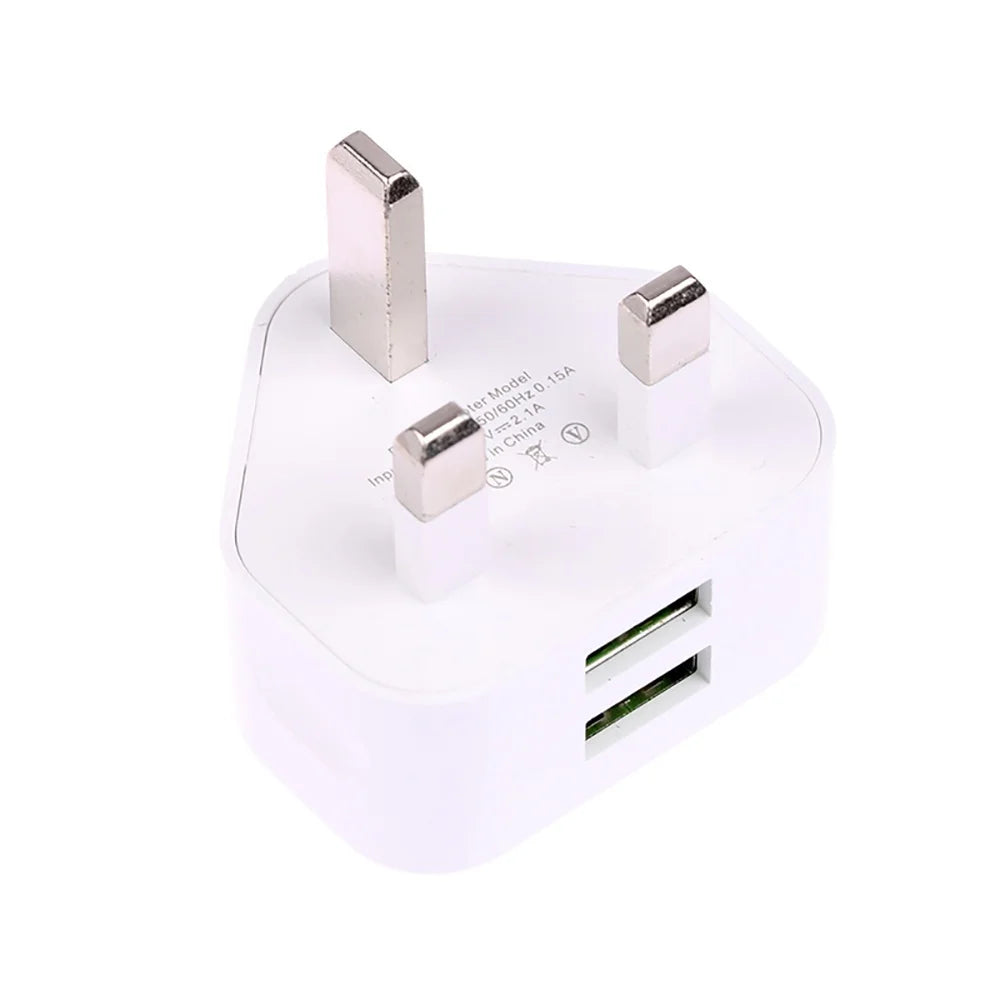 UK 3-Pin USB Wall Charger Adapter 1 & 2 Ports | 5V 2.1A USB Wall Charger PRIMED 2 USB Port