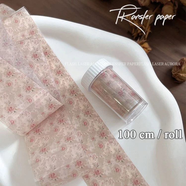100cm Vintage Rose Nail Transfer Paper Roll | Floral Water Decals