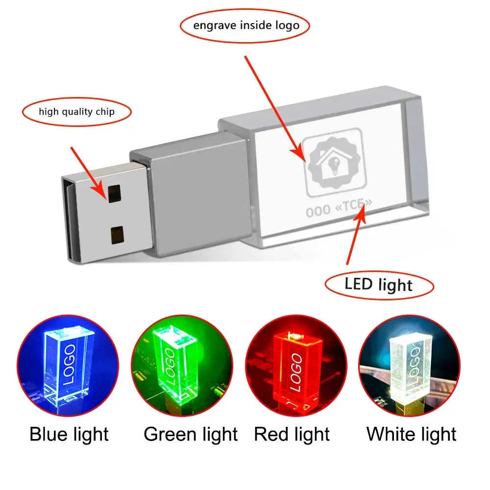 10-Pack Custom Logo Crystal USB 3.0 Flash Drives 8GB–128GB USB Flash Drive PRIMED