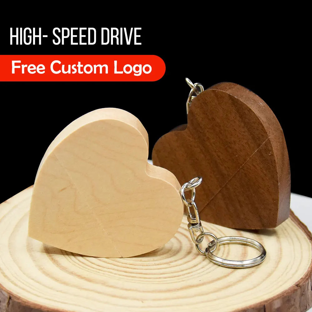 Wooden Heart USB Flash Drive | Custom Logo Wedding Gift 4–64GB USB Flash Drive PRIMED