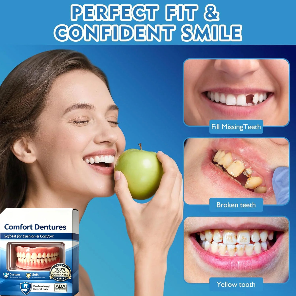 Soft Silicone Snap-On Dentures Full Set – Upper & Lower Teeth