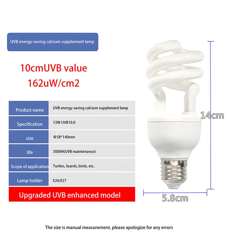 UVB Reptile Basking Lamp 13W/26W – 5.0 & 10.0 Terrarium Light Reptile UVB Lamp PRIMED UVB 10 13W
