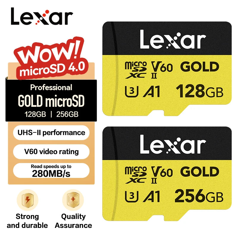 Lexar V60 microSDXC UHS-II Card 128GB/256GB – Up to 280MB/s microSD Memory Card PRIMED