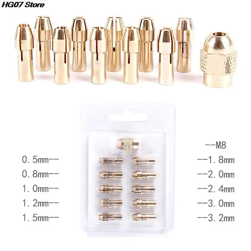 Brass Collet Chuck Set 0.5–3.2mm | 10/11pc Rotary Tool Kit