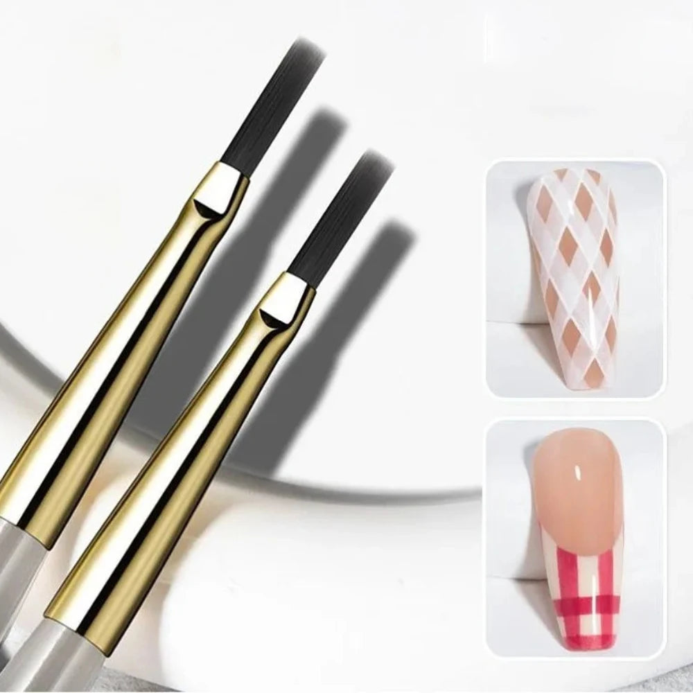 Nail Art Brush Set – Liner, Flat Gel & Plaid Manicure Tools Nail Art Brush Set PRIMED 2Pc Plaid Pen