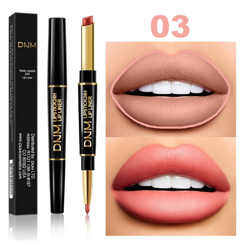 DNM 2-in-1 Matte Lip Liner & Lipstick Pencil – Waterproof Lip Liner Pencil PRIMED 03