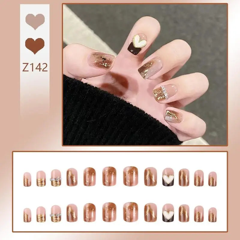 French Press On Nails Set – 24 Short Acrylic Tips with Glue