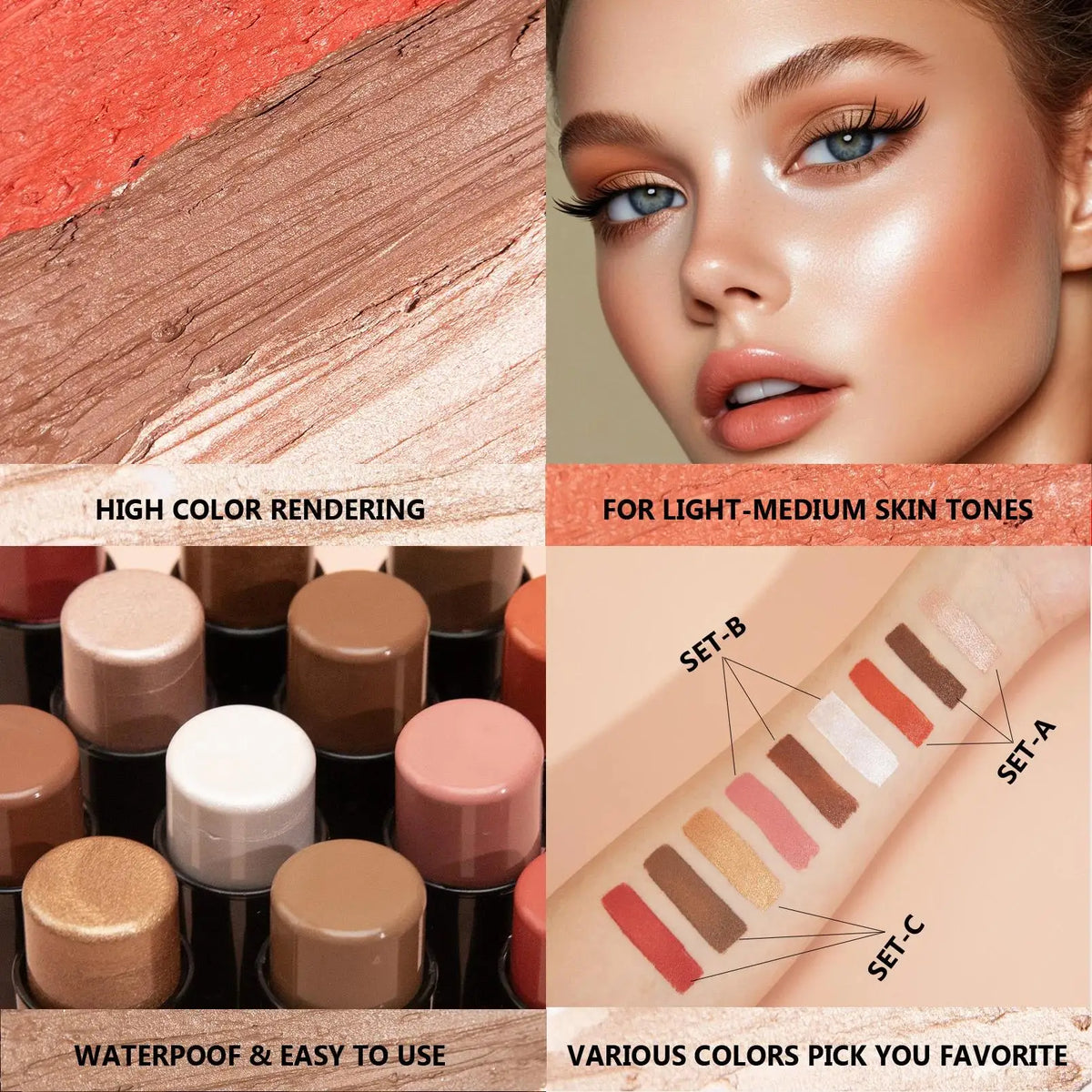 Hello Kiss 3-Piece Concealer Stick Set – Contour Highlight Blush