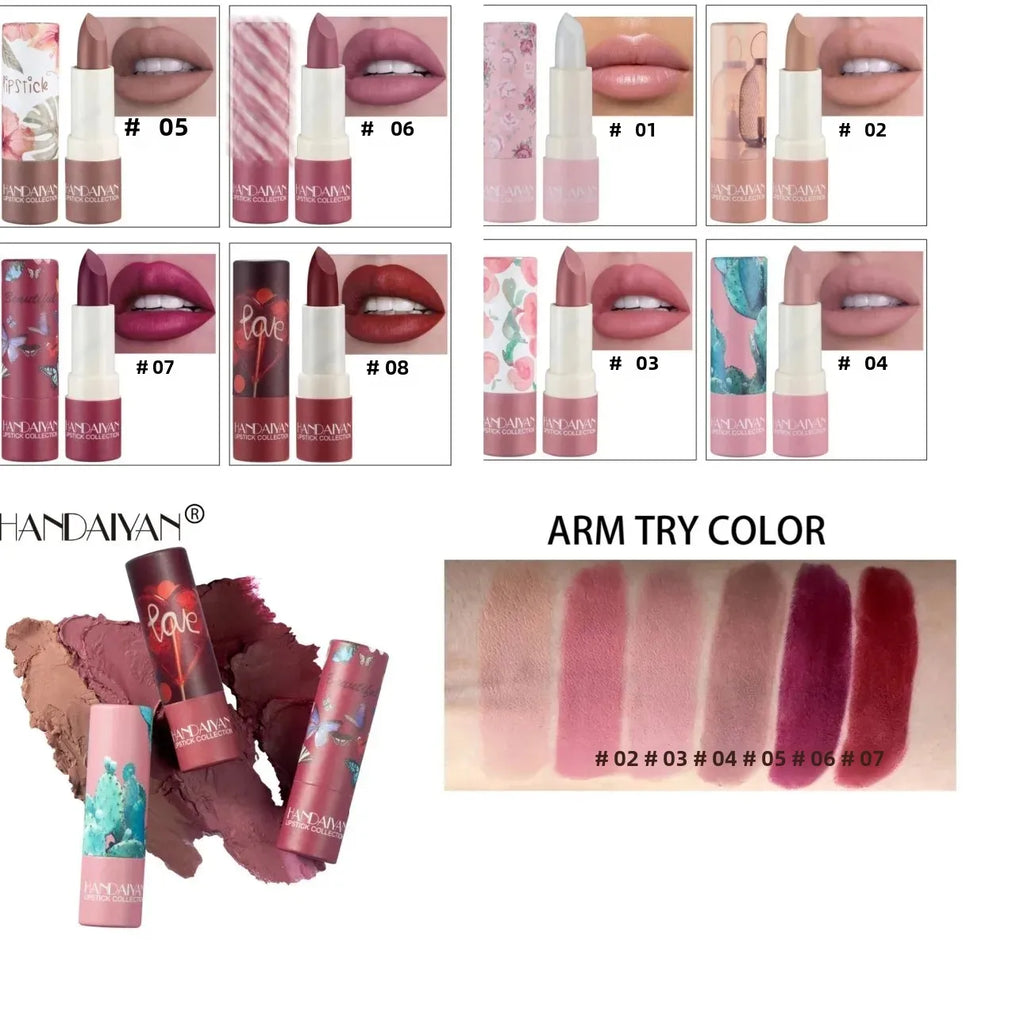 Handaiyan Velvet Matte Lipstick – 8 Colors, Waterproof Matte Lipstick PRIMED