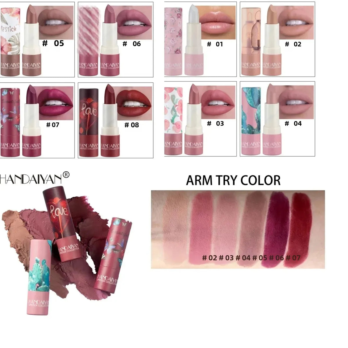 Handaiyan Velvet Matte Lipstick – 8 Colors, Waterproof Matte Lipstick PRIMED