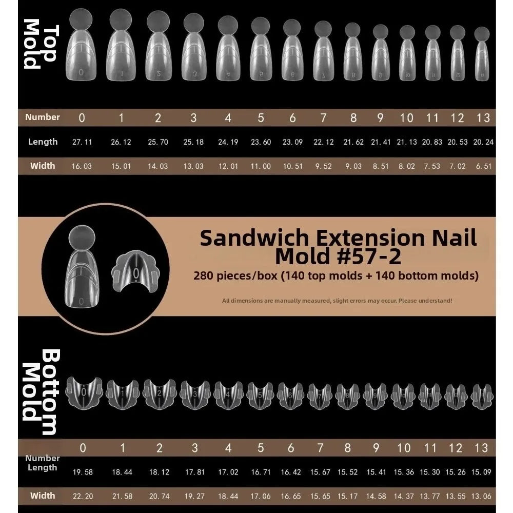 280pcs Reusable Dual Nail Forms – 14 Sizes, Square & Oval