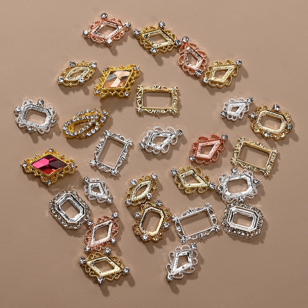Vintage Hollow Frame Nail Charms Zircon Alloy 10/20Pcs Nail Art Charms PRIMED