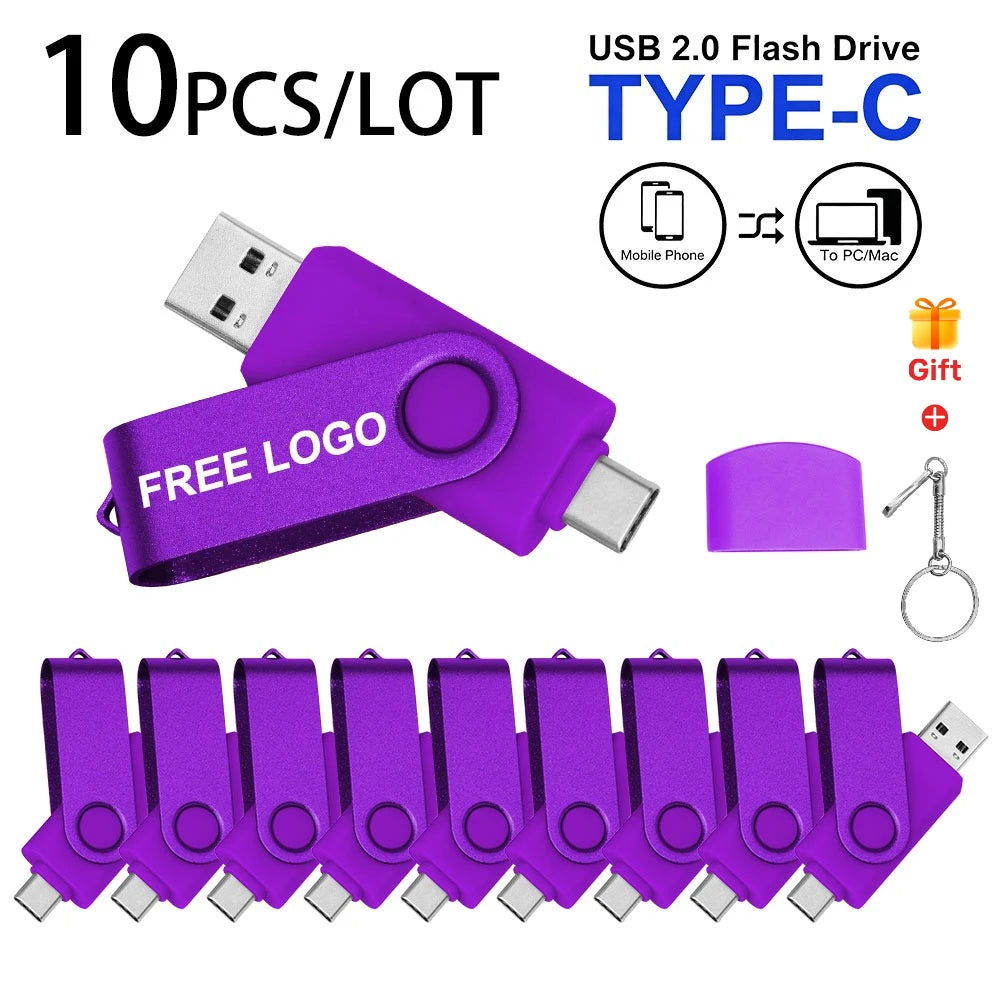 10-Pack 64GB USB-C & USB 2.0 Flash Drives | Custom Logo USB Flash Drive PRIMED 4GB purple