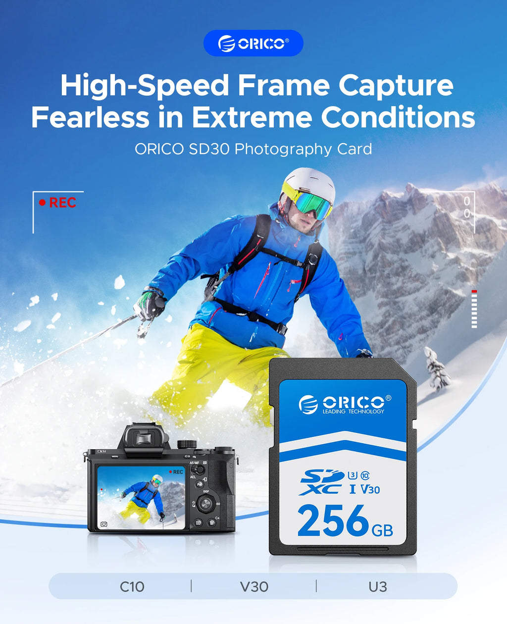 ORICO SD30 SDXC Memory Card U3 V30 4K | Up to 90MB/s SD Memory Card PRIMED