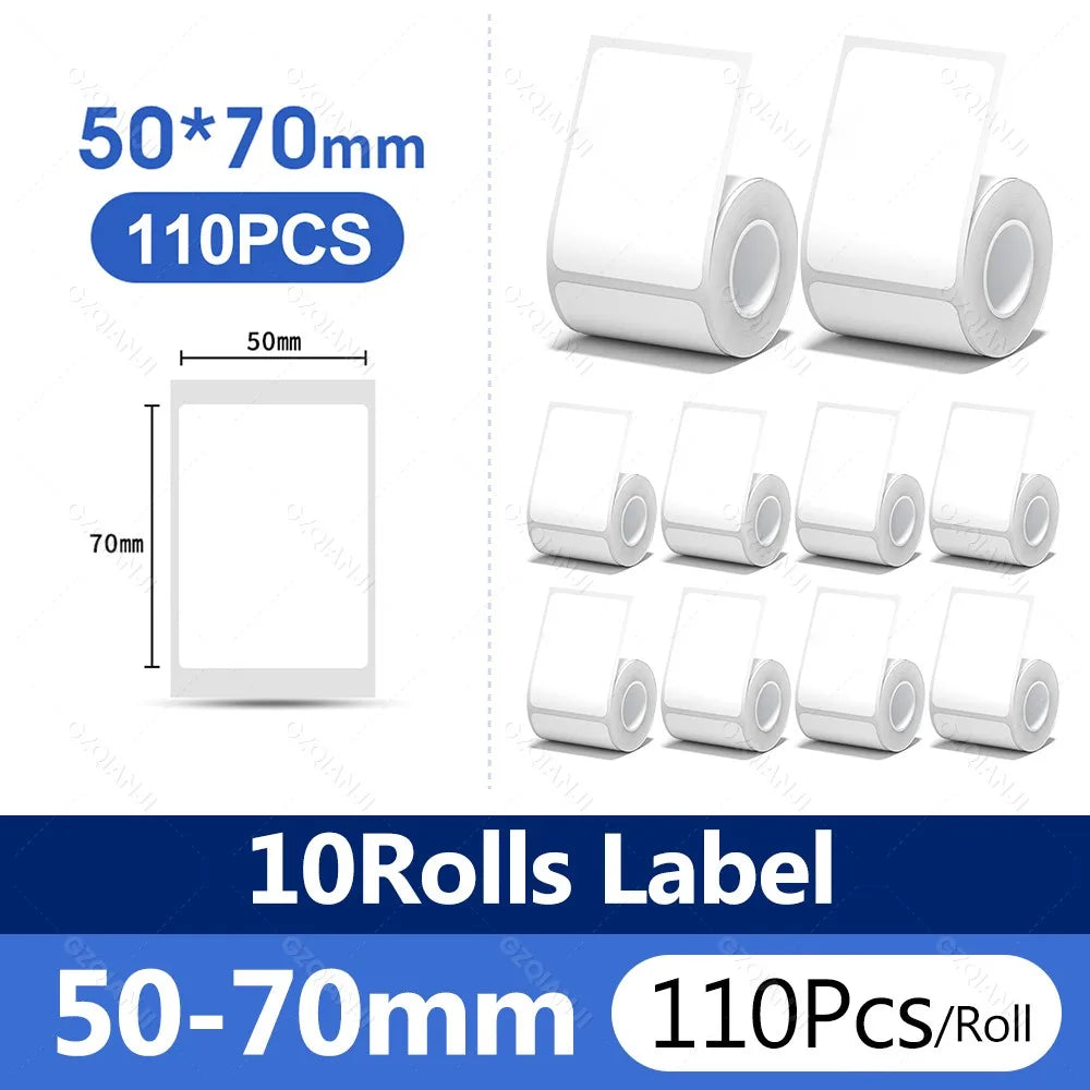 Niimbot White Thermal Label Paper 5/10 Rolls | B1 B21 B3S Thermal Label Rolls PRIMED 10Rolls WH 50-70mm