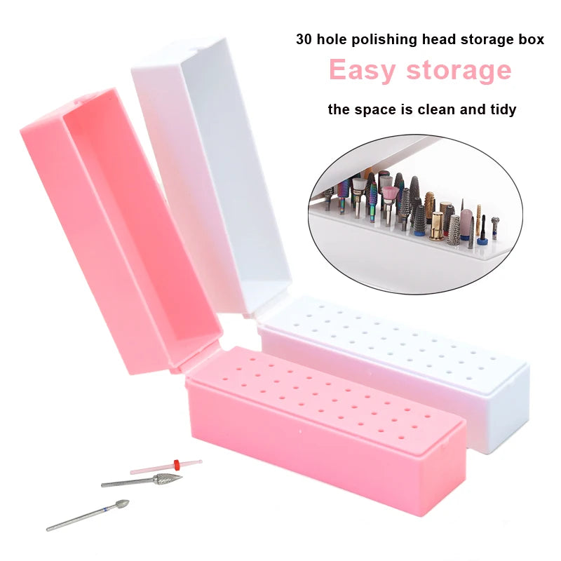 30-Hole Nail Drill Bit Storage Box | Manicure Organizer