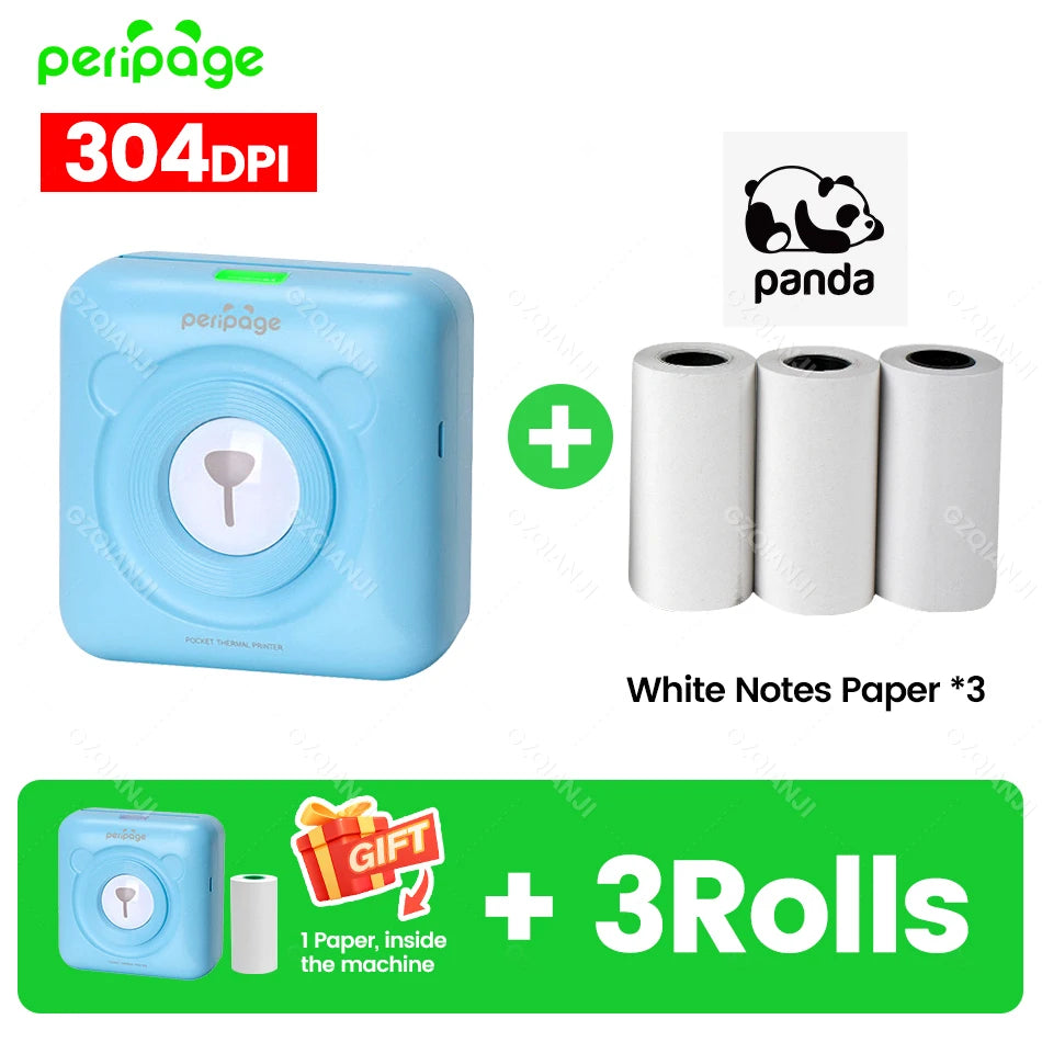Peripage A6 58mm Mini Bluetooth Thermal Label Printer 300DPI Bluetooth Thermal Printer PRIMED 304BL 3White