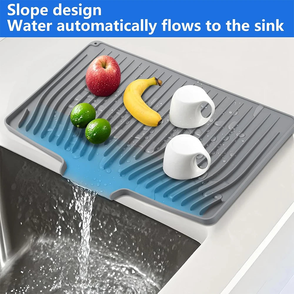 LMETJMA Silicone Dish Drying Mat – Non-Slip Kitchen Drainer Dish Drying Mat PRIMED