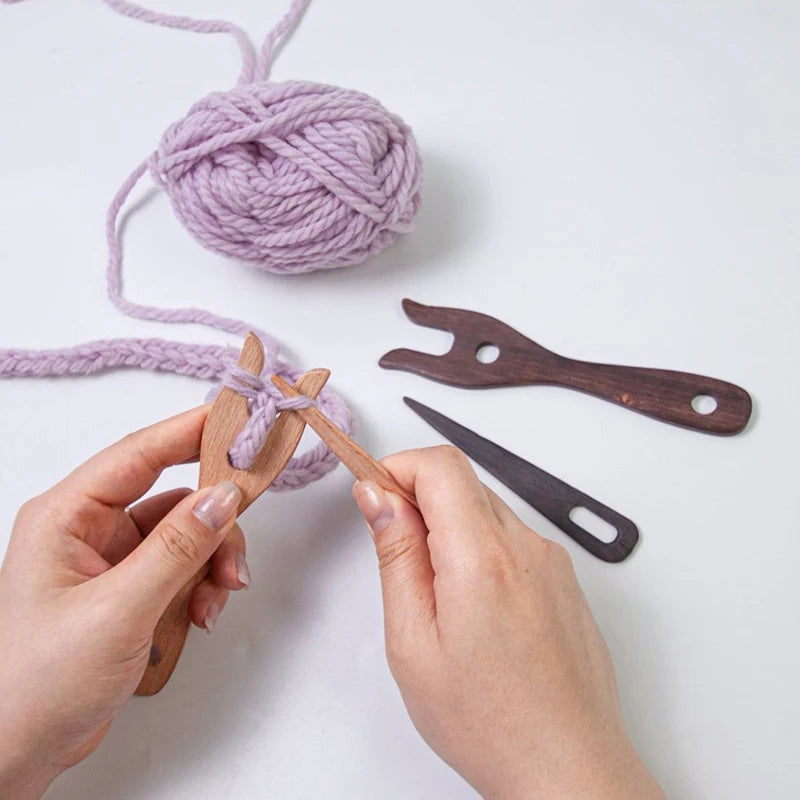 Wooden Knitting Fork & Large Eye Needle Set | DIY Craft Kit