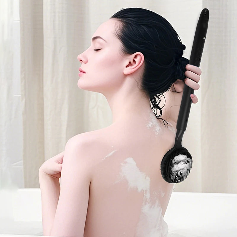 Long Handle Silicone Shower Brush – Double-Sided Exfoliating Body Shower Brush PRIMED