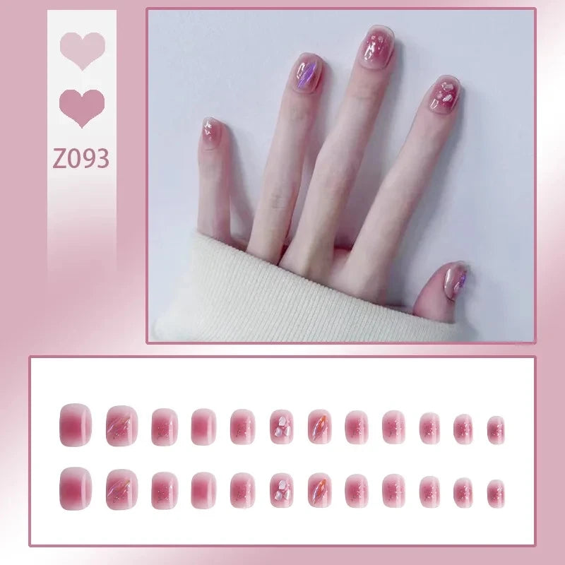 French Press On Nails Set – 24 Short Acrylic Tips with Glue