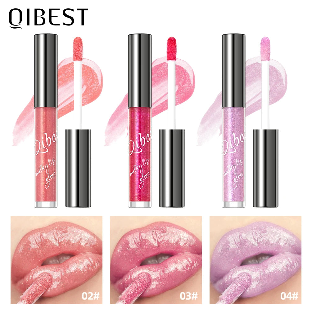 QiBest Coral Pink Glitter Lip Gloss – Shimmer Lip Oil Glaze