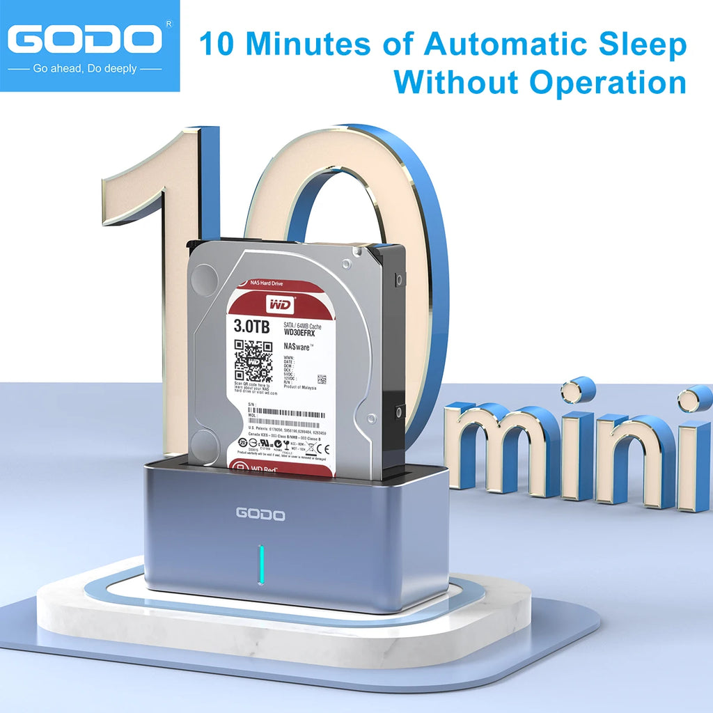 GODO USB 3.0 SAS SATA HDD Docking Station 2.5/3.5" 20TB Hard Drive Dock PRIMED