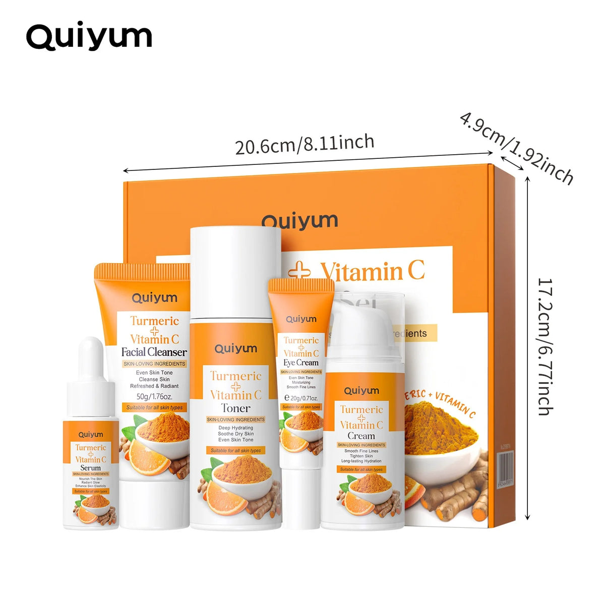 Vitamin C Turmeric 5-Piece Facial Skincare Set | Hydrating Kit