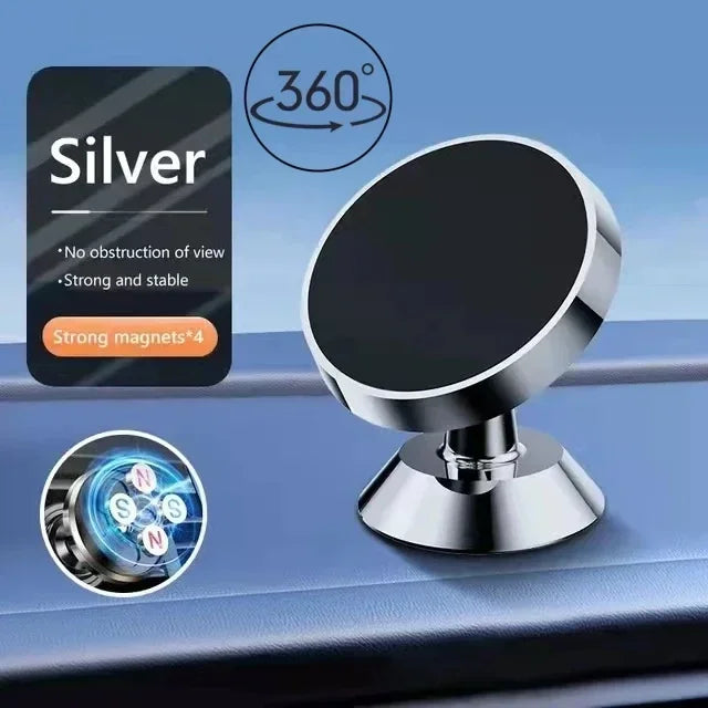 Universal Magnetic Car Phone Mount – Dashboard & Windshield Car Phone Mount PRIMED Silver-Rotate