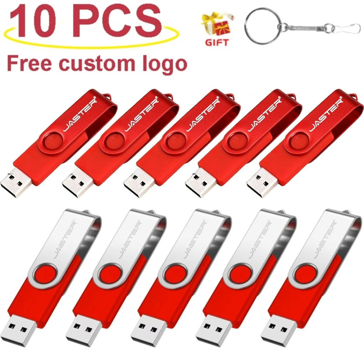 10-Pack Rotatable USB Flash Drives 128GB – Custom Logo Bulk USB Flash Drive PRIMED