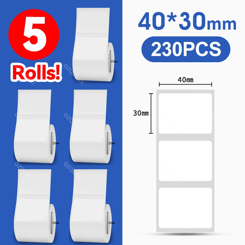 Niimbot Thermal Label Paper 5 Rolls 30–50mm | B1 B21 B203 B3S Thermal Label Rolls PRIMED 5Rolls WH40-30mm