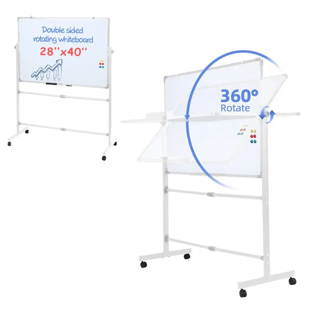 Rolling Magnetic Whiteboard 40x28" | Double-Sided Height Adjustable Rolling Whiteboard Easel PRIMED